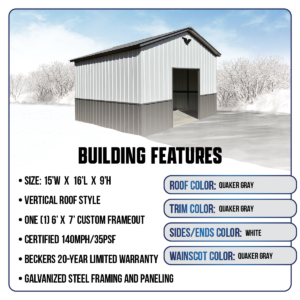 16' x 15' x 9' Metal Shed