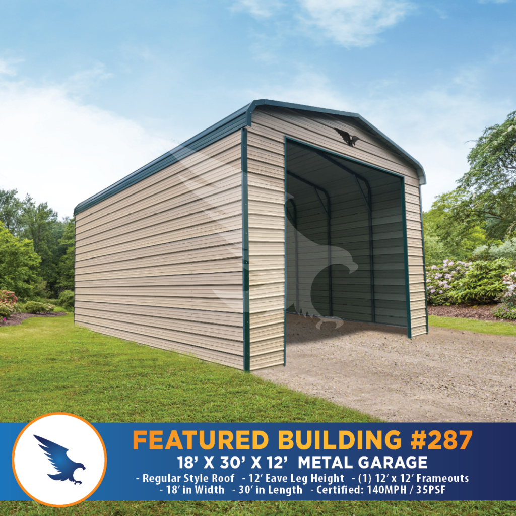 18' x 30' x 12' Metal Garage, Metal Buildings, Garages, Carports