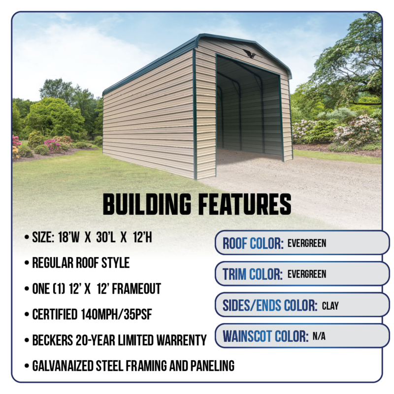 18' x 30' x 12' Metal Garage