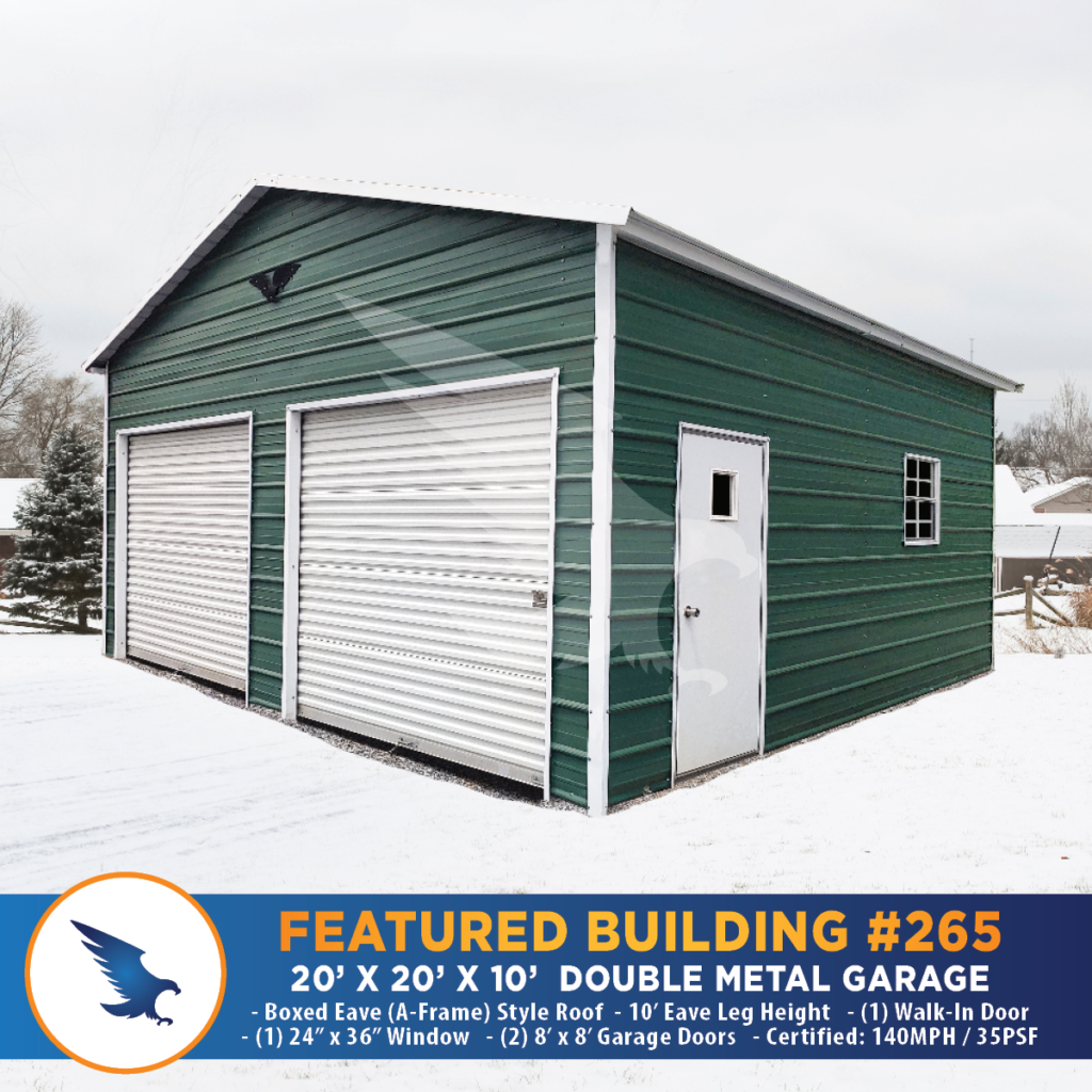 20' x 20' x 10' Double Metal Garage, Metal Buildings, Garages, Carports