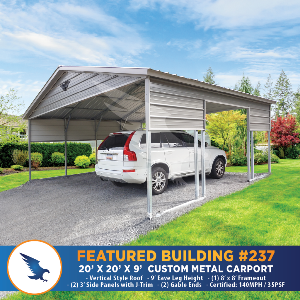 20' x 20' x 9' Custom Metal Carport, Metal Buildings, Garages, Carports