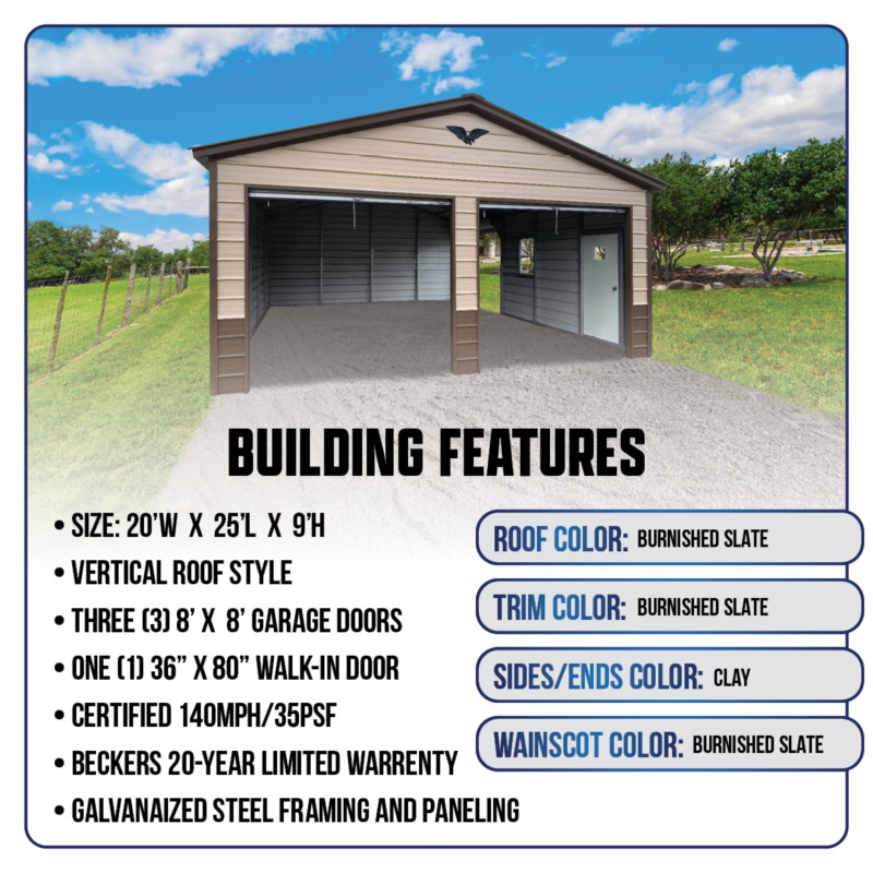 20' x 25' x 9' Custom Metal Garage