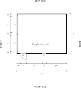 20' x 25' x 9' Double Metal Garage