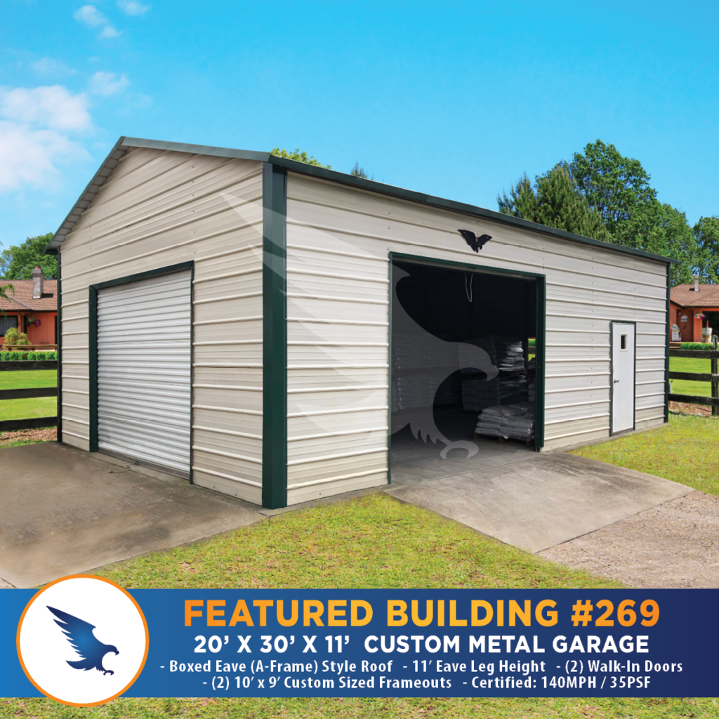 20' x 30' x 11' Custom Metal Garage, Metal Building, Garages, Carports