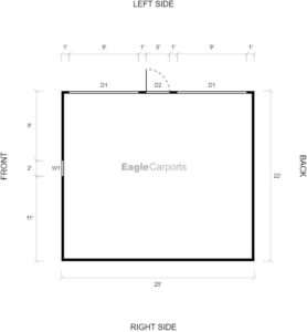 22' x 25' x 9' Double Metal Garage