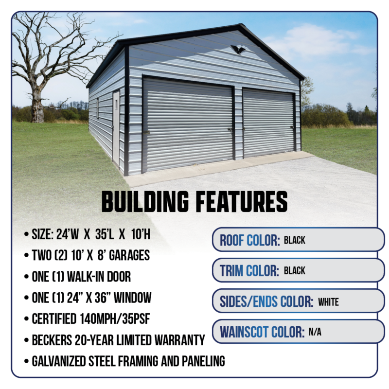 24' x 35' x 10' Double Metal Garage