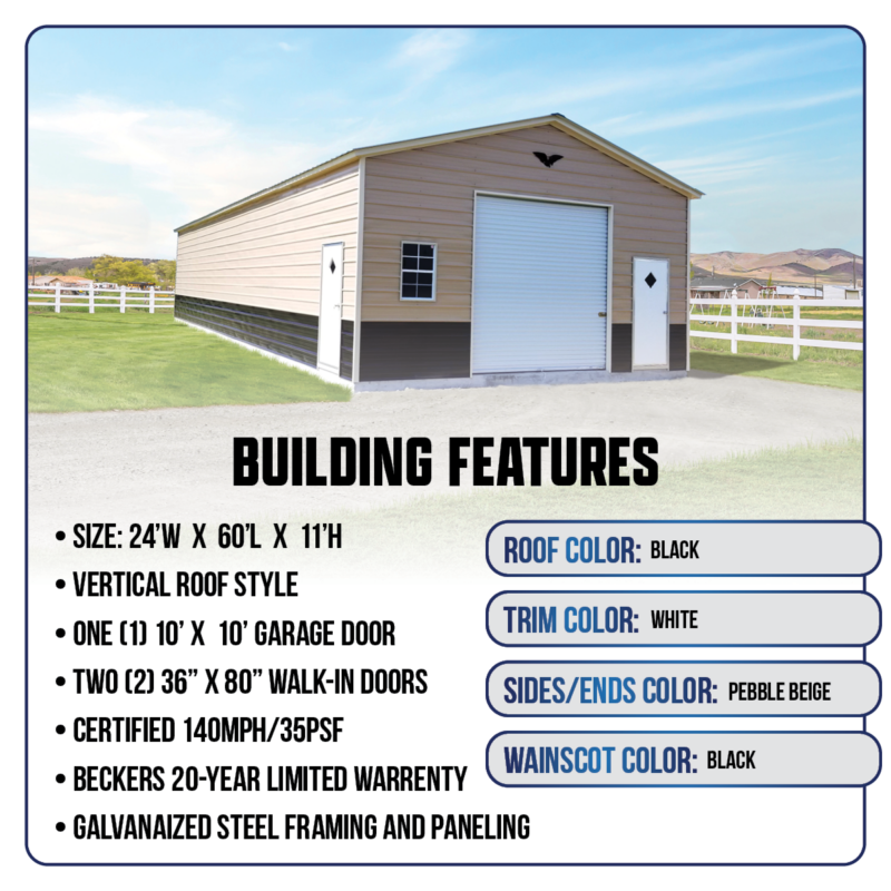 24' x 60' x 11' Metal Workshop