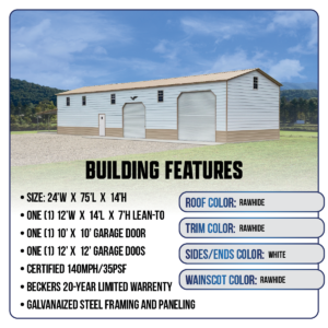 24' x 75' x 14' Custom Metal Workshop, carport, metal building