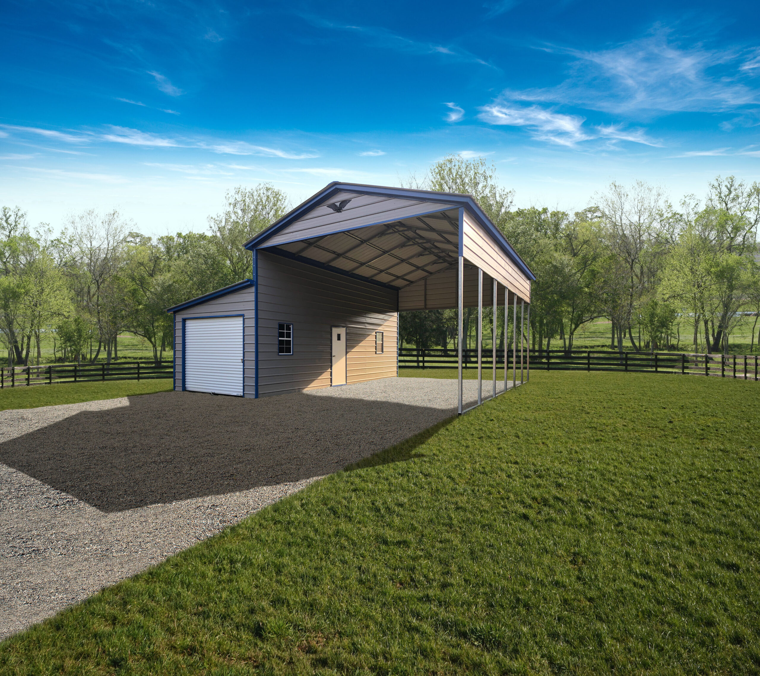 28' x 30' x 13'/8' Carport with Lean-To