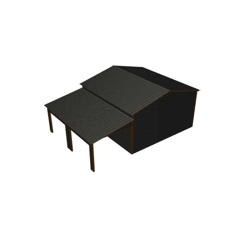 30' x 20' x 10'/7' Garage with Lean-To