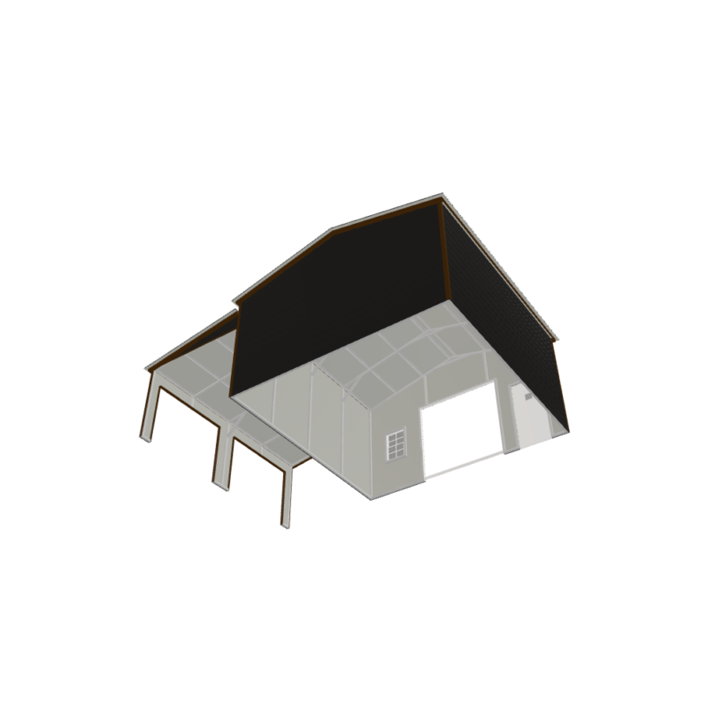 30' x 20' x 10'/7' Garage with Lean-To