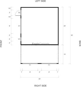 30' x 20' x 10'/7' Garage with Lean-To