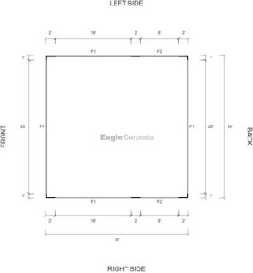 30' x 30' x 10' Triple-Wide Carport