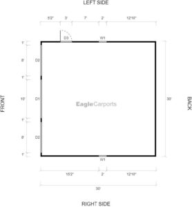 30' x 30' x 11' 3-Bay Metal Garage