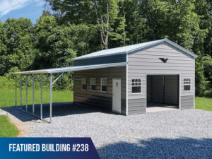 33' x 25' Garage with Lean-To, carport, metal building