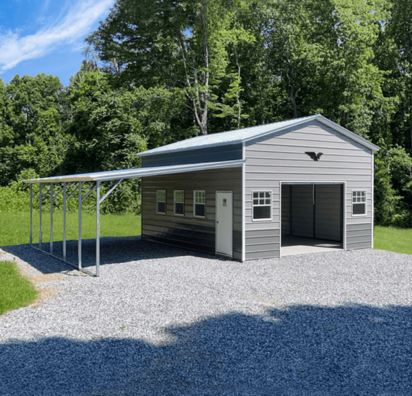 33' x 25' x 12'7' Garage with Lean-To, Metal Building