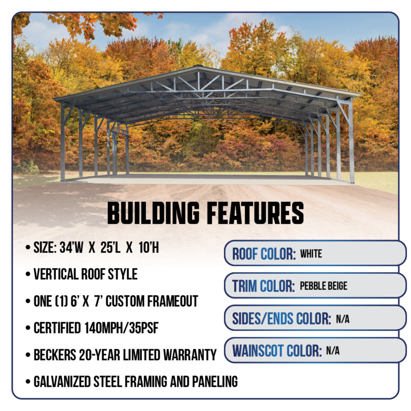 34' x 25' x 10' Commercial Carport