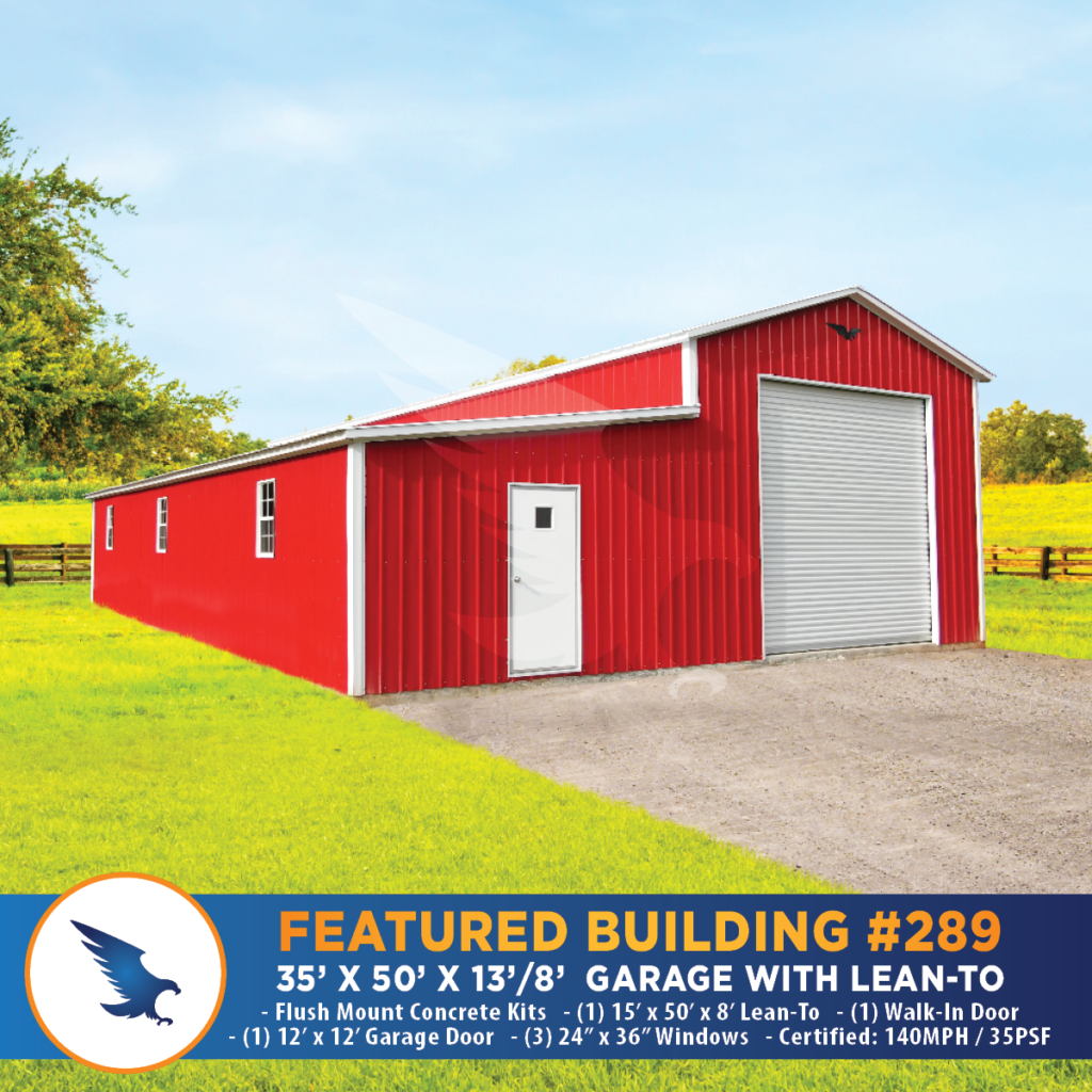 35' x 50' x 13'/8' Garage with Lean-To, Metal Buildings, Carports, Garages