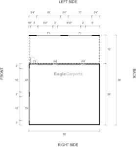 38' x 30' Garage with Lean-To