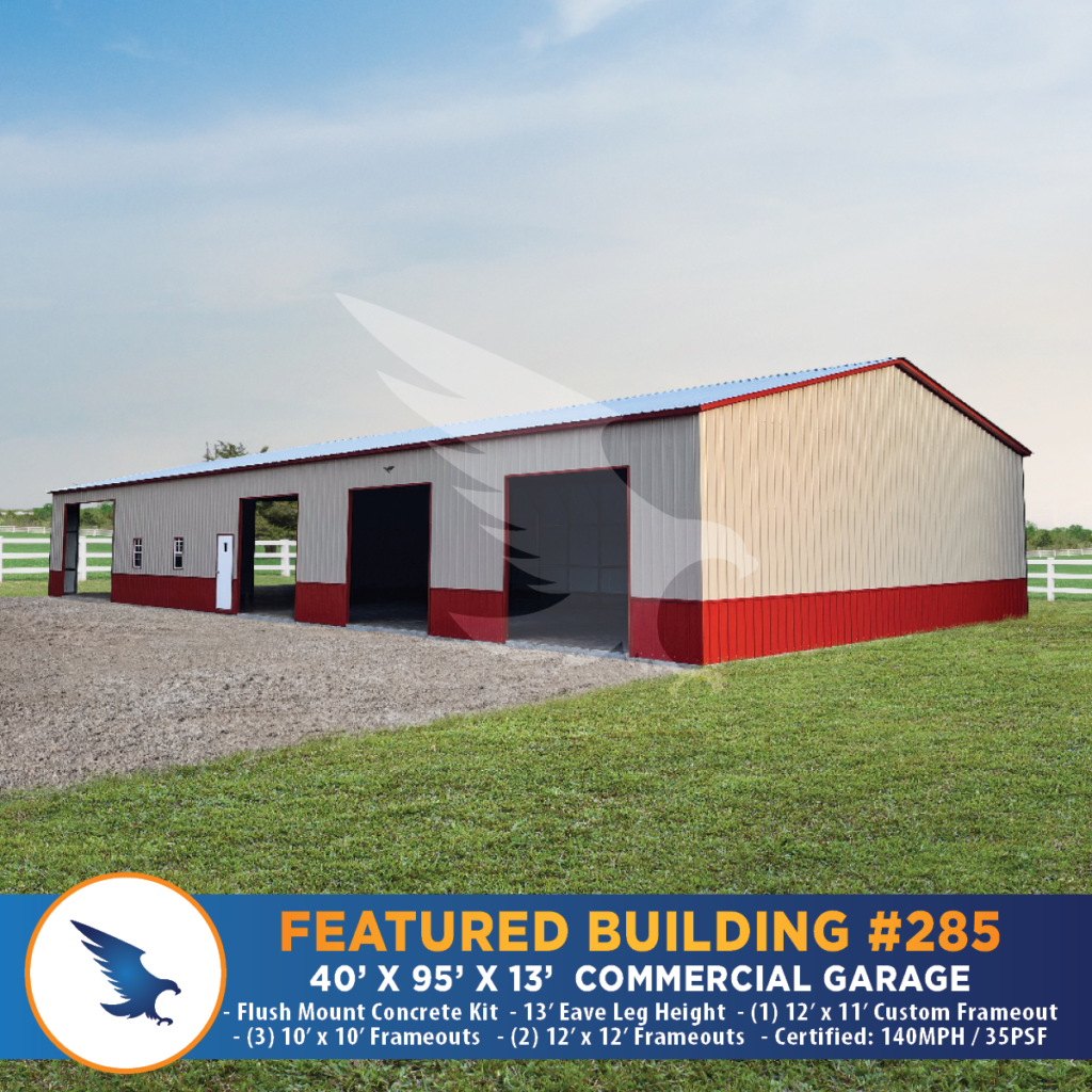 40' x 95' x 13' Commercial Garage, Metal Buildings, Carports, Garages