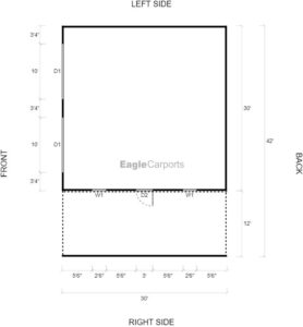 42' x 30' x 10'/7' Garage with Lean-To