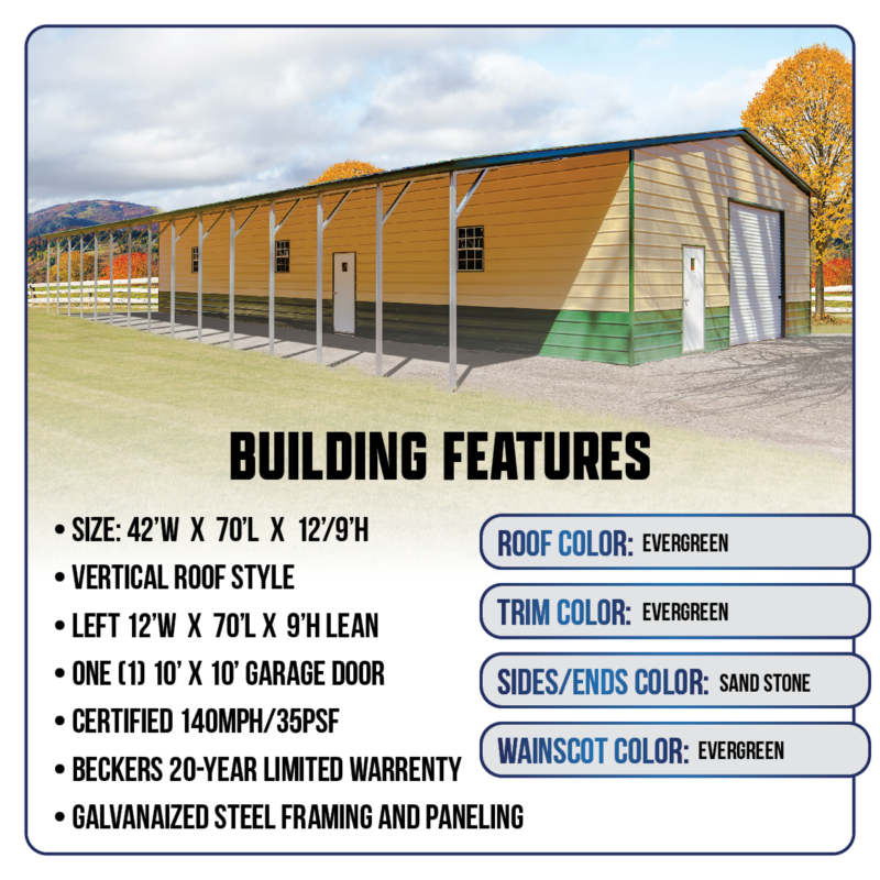 42' x 70' x 12'/9' Metal Workshop