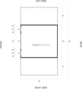 46' x 25' x 10'/7' Garage with Lean-To's