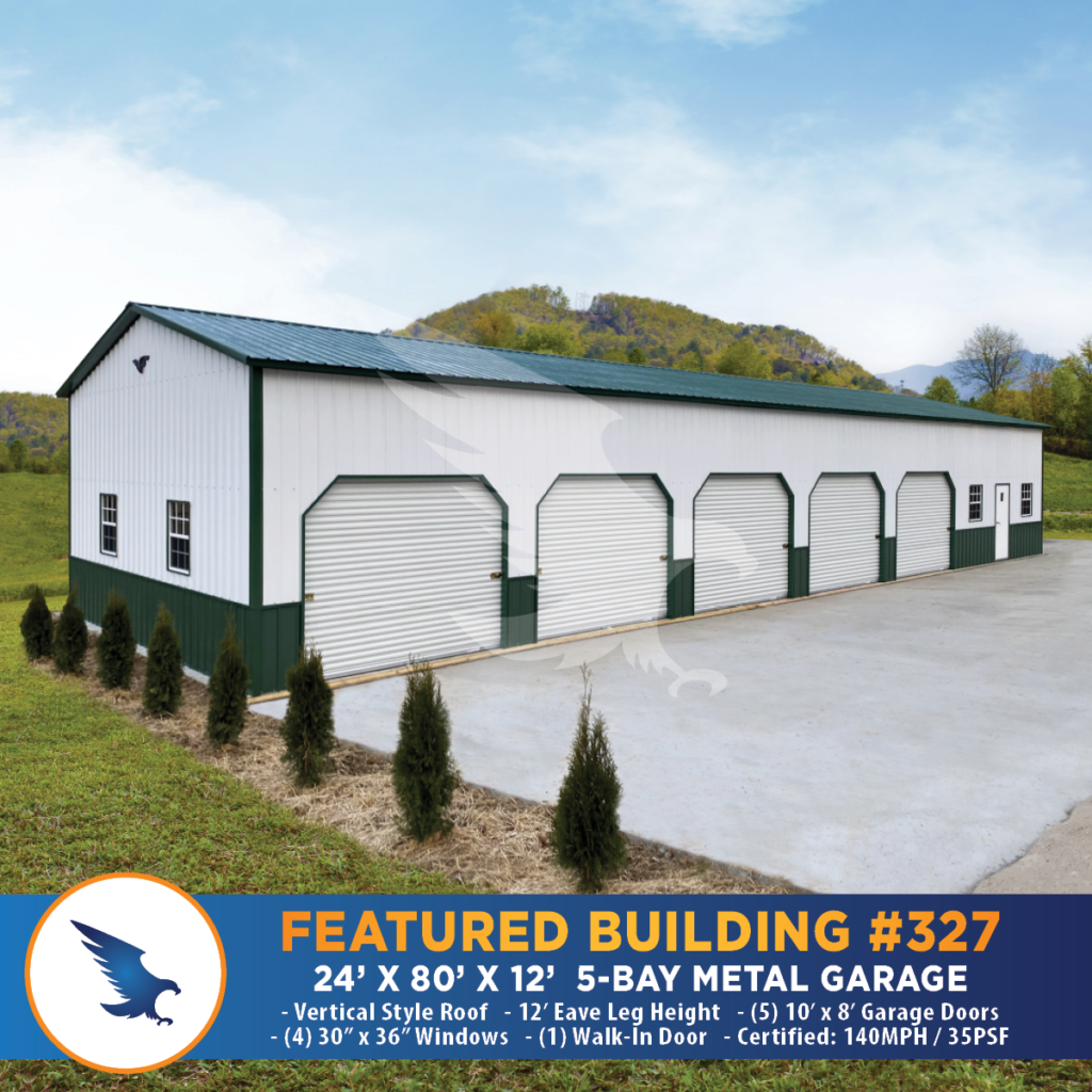 24′ x 80′ x 12′ 5-Bay Metal Garage, Metal Buildings, Carports, Garages