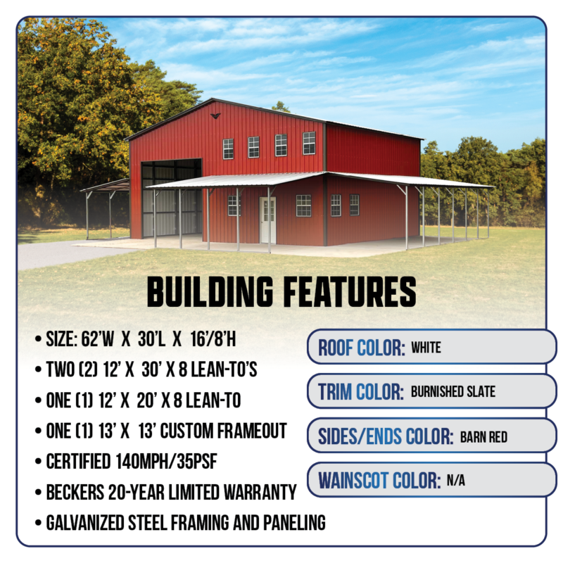62' x 30' x 16'/8' Custom Commercial Barn