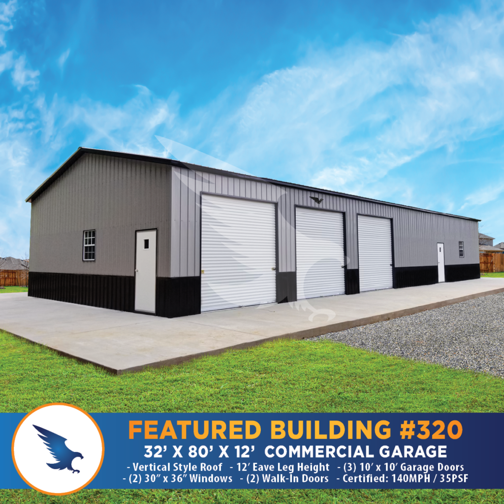 32' x 80' x 12' Commercial Garage, Metal Buildings, Carports, Garages