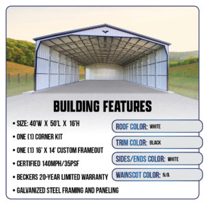 40' x 50' x 16' Commercial Carport