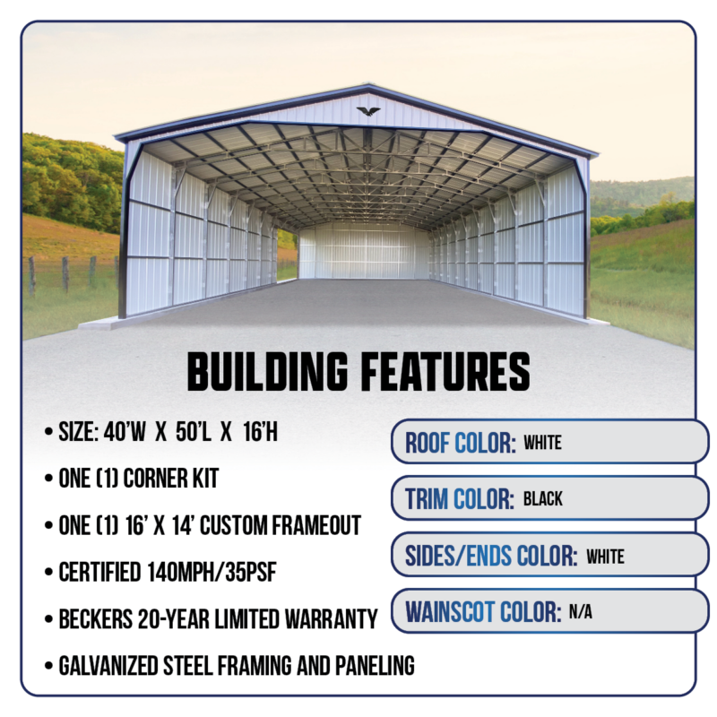 40' x 50' x 16' Commercial Carport