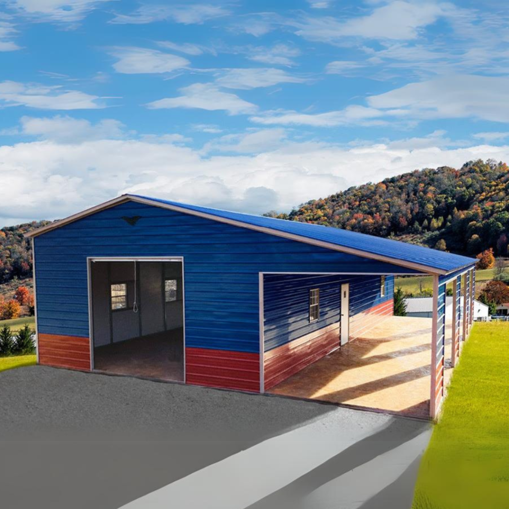 36' x 50' x 12'/9' Garage with Lean-To, Metal Building, Carports