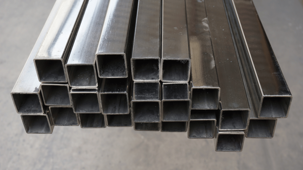 Close-up view of HSLA Grade 50 galvanized steel tubing.