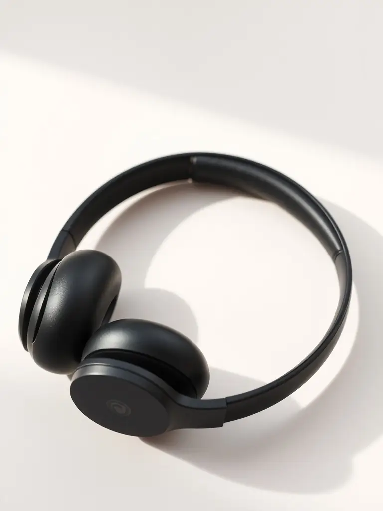 A high-resolution photo of a sleek, modern wireless headphones in silver, displayed on a clean white background, showcasing its minimalist design and comfortable earcups.